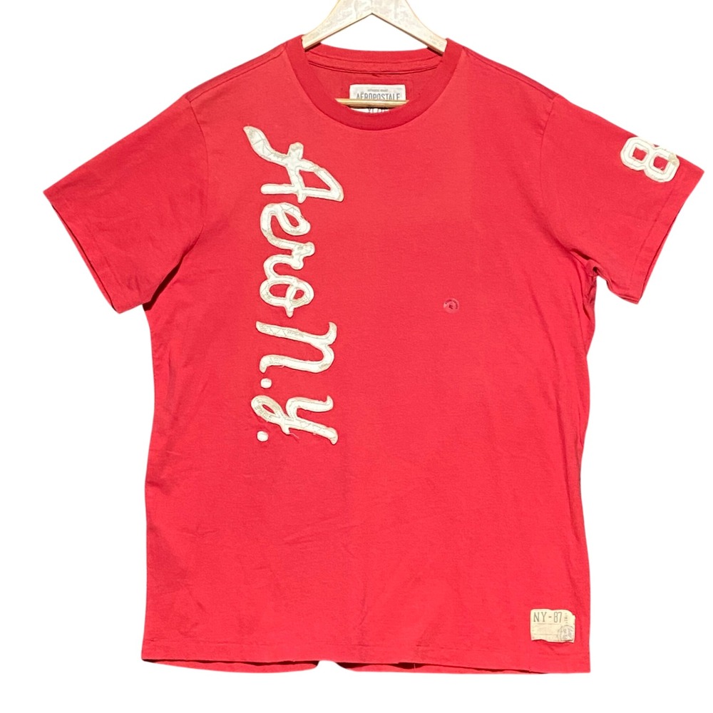 Aeropostale Mens Red‎ Aero NY Graphic Applique T-Shirt XL Short Sleeve Y2K Retro